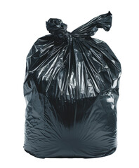 full black trash bag isolated on white background.
