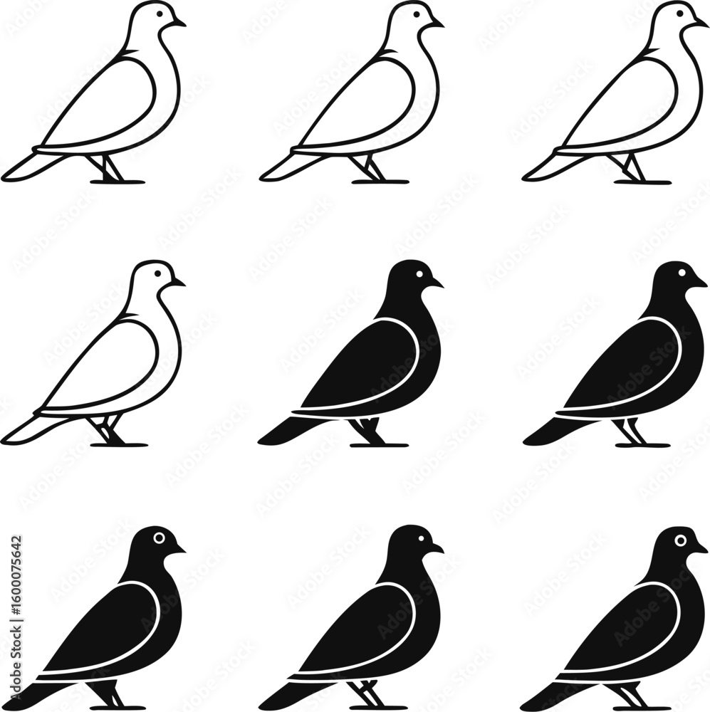 Poster clean black outline vector icon set isolated on transparent background