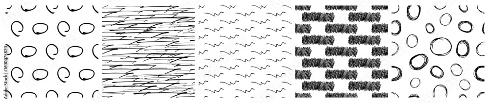 Aufkleber set of seamless patterns with scribble smears