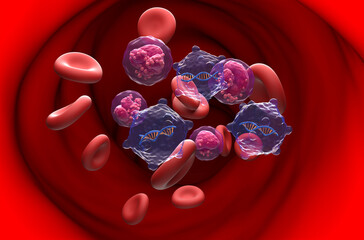 Gene therapy in Acute Lymphocytic Leukemia (ALL) - section view 3d illustration