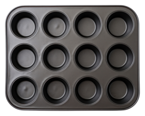 PNG A black muffin pan chocolate dessert food.