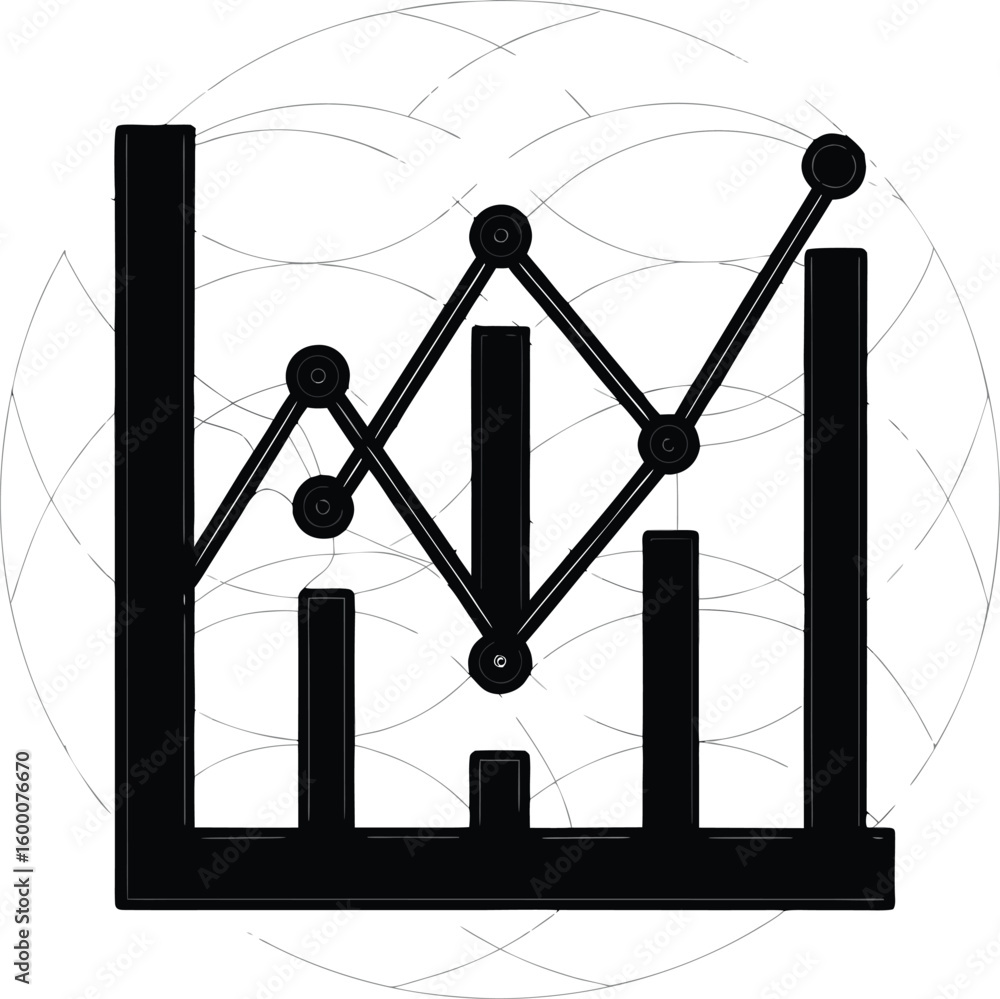 Poster upward trending line chart with black vector elements isolated on transparent background
