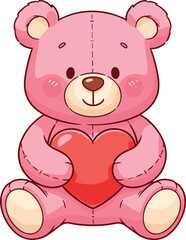 Cute Pink Teddy Bear Holding Red Heart, Adorable Stuffed Animal Toy, Love-Themed Design, Valentine's Day Gift, Cuddly, Soft, Romantic Decoration