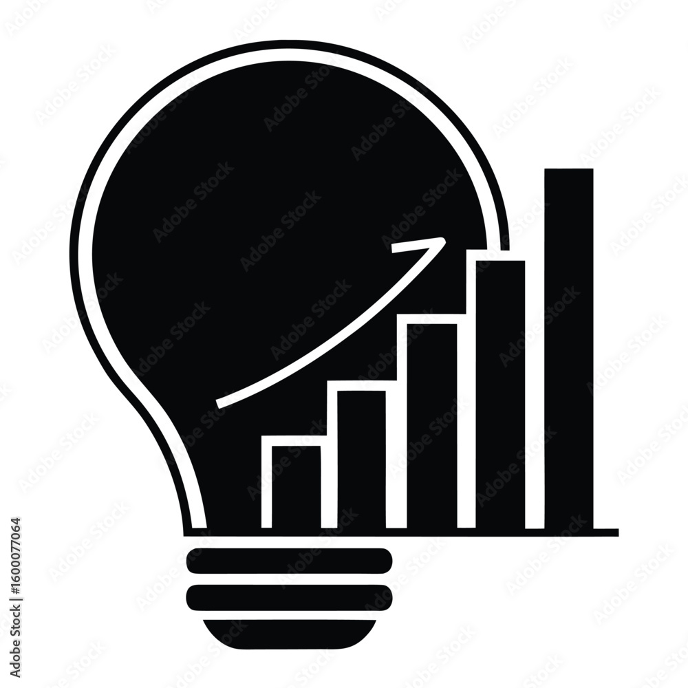 Poster lightbulb merging into bar chart concept isolated on transparent background