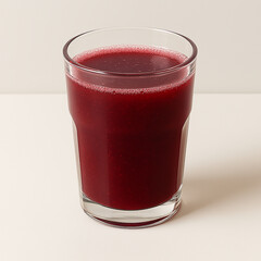 A glass of vibrant red juice on a table, showcasing its rich color and clarity.