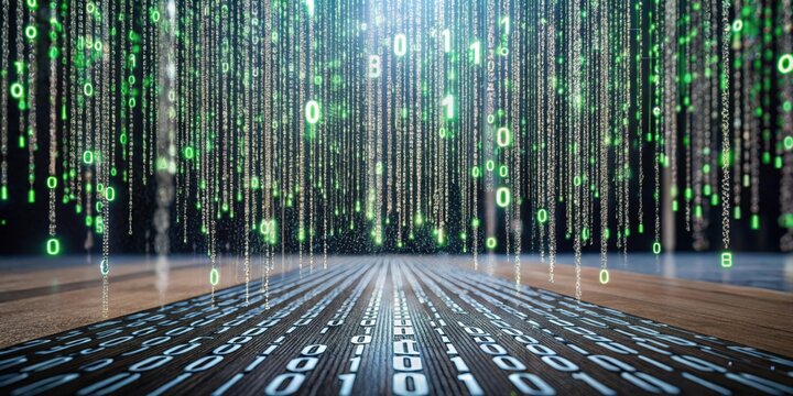 Digital stream data binary code matrix rain cyber security technology abstract computer background