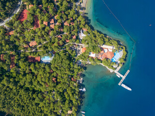 Adakoy coastline drone view in Marmaris Town of Turkey