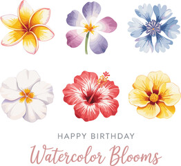 Watercolor Flower Illustration, Happy Birthday Card Design, Vibrant Floral Greeting, Artistic Petals, Nature-Inspired Artwork, Beautiful Bloom, Adobe Stock Asset