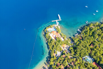 Adakoy coastline drone view in Marmaris Town of Turkey