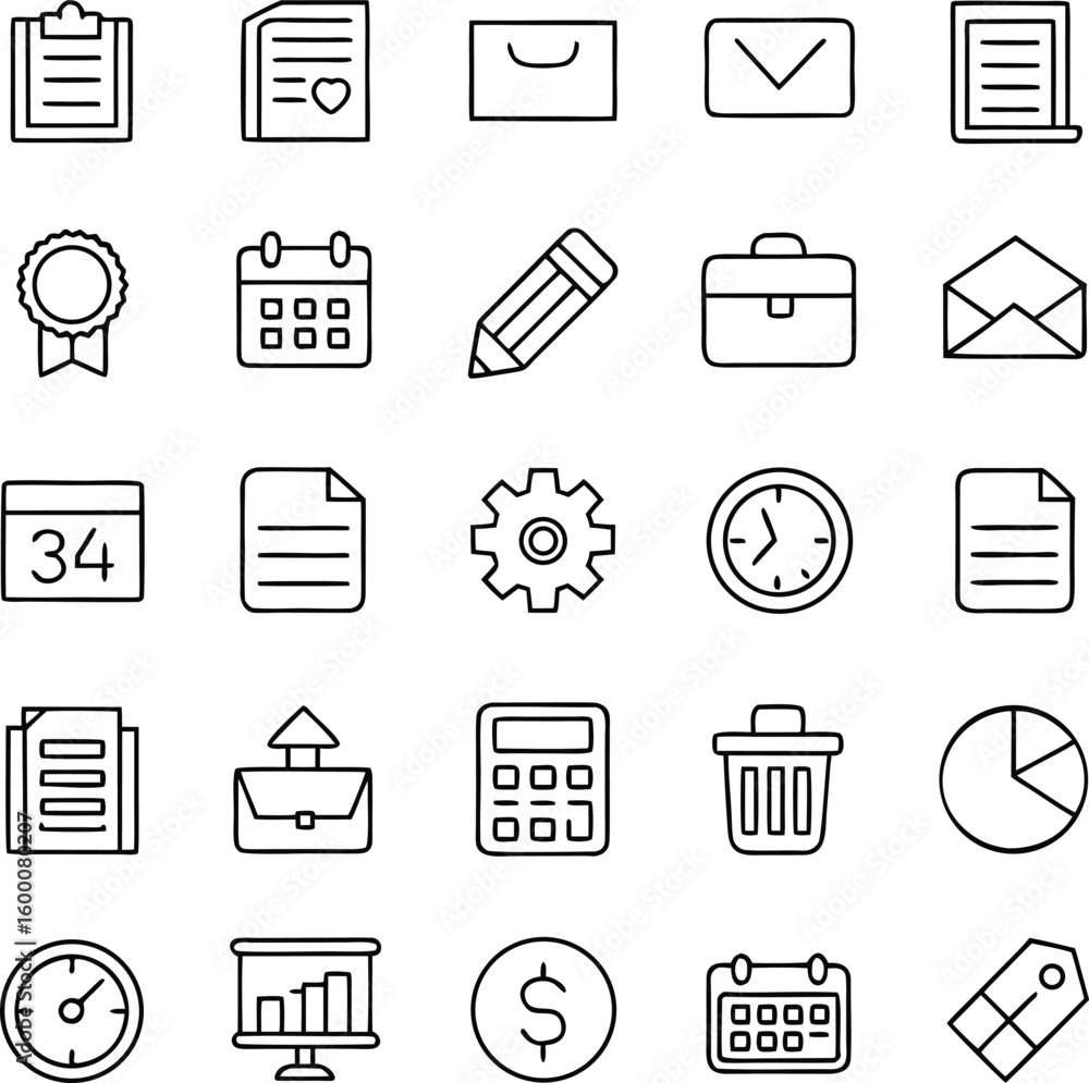 Poster clean outline vector icon set of 40 small icons isolated on transparent background