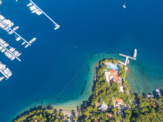 Adakoy coastline drone view in Marmaris Town of Turkey