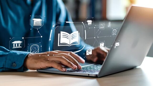 e-learning concept, online webinars, education on the internet. 4k video