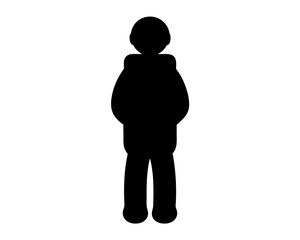 Silhouette of a person with a large jacket standing with legs apart