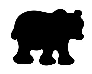 Silhouette of a Black Bear Cub Standing Upright on a White Background