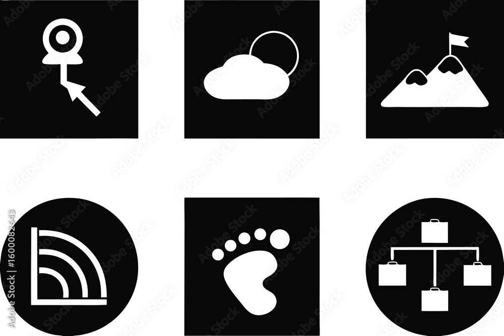 Aufkleber web camera cloud mountain rss feed footprint organizational chart set of icons
