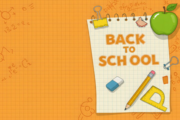 doodle on checkered paper background, vector, illustration. wallpaper, A vibrant graphic design of a "Back to School" banner on a grid paper background, Welcome Back to school horizontal banner, 