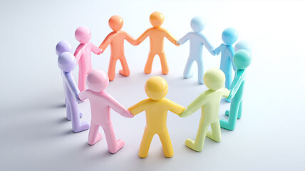 Pastel Colored 3D Figures Holding Hands in Unity Circle