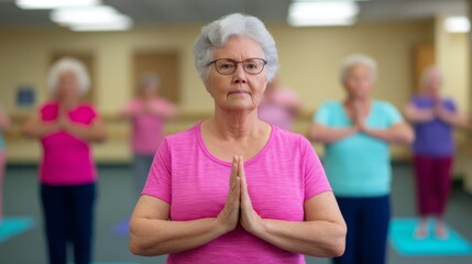 Active Seniors in Colorful Exercise Class at Vibrant Nursing Home Activity Room - Health and Fitness Lifestyle for Elderly Group