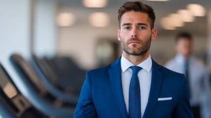 Fototapeta premium Energized Business Executives Balancing Work and Wellness: Exercising in Hotel Gyms on Work Trips