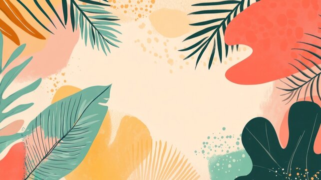 Set of summer social media post templates with space for text. Colorful abstract vector design background for poster, invitation, and cover with tropical leaves, shapes, and textures