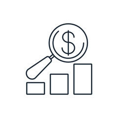 Dollar and growth chart. Control and financial analysis. Vector linear icon illustration isolated on white background.