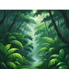 Rainforest jungle landscape scenery with lush green foliage and trees