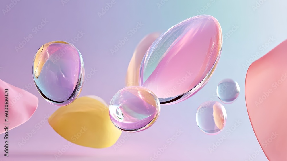 Aufkleber vibrant translucent bubbles floating over a colorful abstract background with copy space for modern 