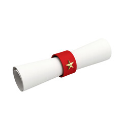 Rolled document with a red band and golden star.