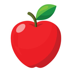 A crisp vibrant red apple with a single green leaf, on a plain white background, symbolizing health, freshness, and natural goodness.