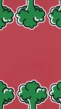 Animation of broccoli icons over red background