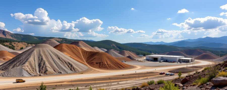 waste heaps from mining operations consist of gravel ore residues and chemically treated rock that impact nearby ecosystems through dust runoff and leaching