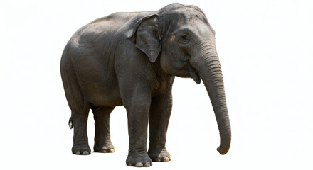 Obraz premium Full view of a solitary elephant against a plain background.