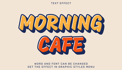 Stylized retro typography featuring the words Morning Cafe in vibrant colors and bold design. Ideal for advertisements, cafe branding, or artistic design projects needing a classic, cheerful aesthetic
