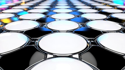 Fototapeta premium Abstract Colorful Lights Reflecting on White Circles Grid Pattern