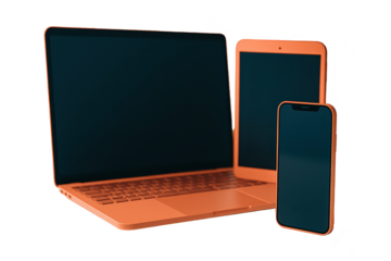 Three modern electronic devices arranged in a  setting.