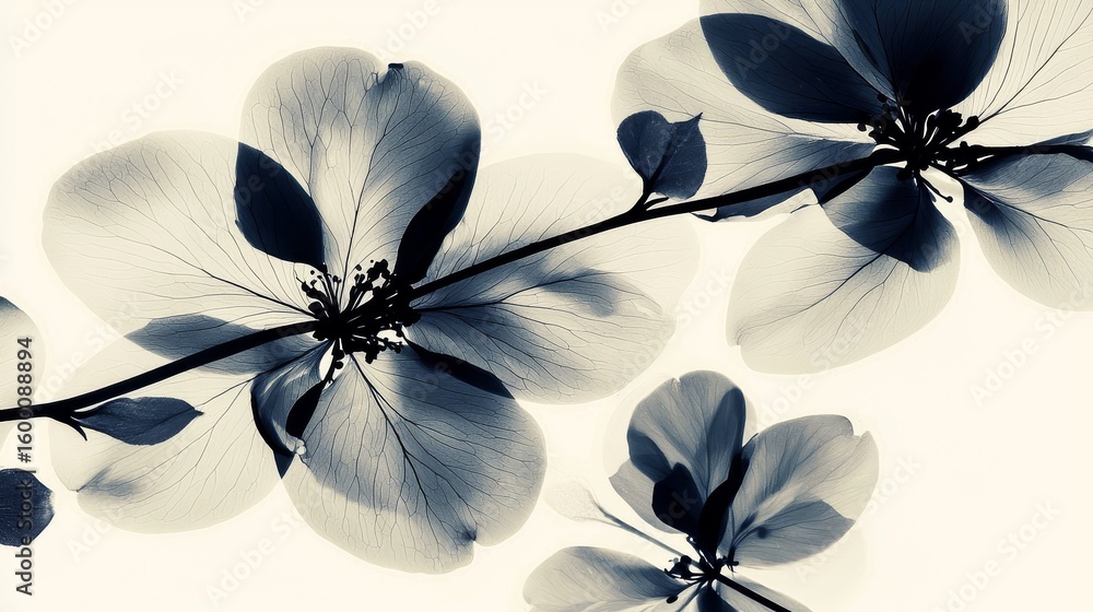 Poster subtle floral patterns in subdued color palette.