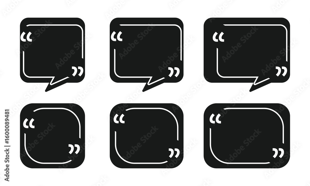 Aufkleber black and white speech bubbles and quotation marks with different shapes on a white background