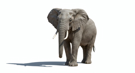 Fototapeta premium Gray elephant standing on a white background.