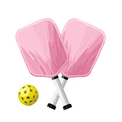 Pickleball pink color paddles and yellow ball　