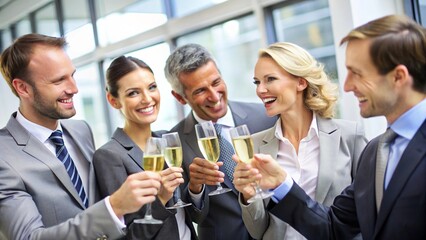 Happy businesspeople celebrate their success together with drinks at a restaurant