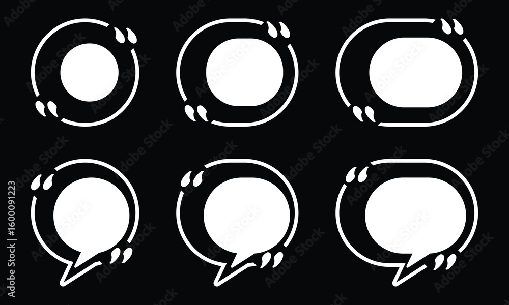Poster Black and white speech bubbles and quotation marks with different shapes on a white background