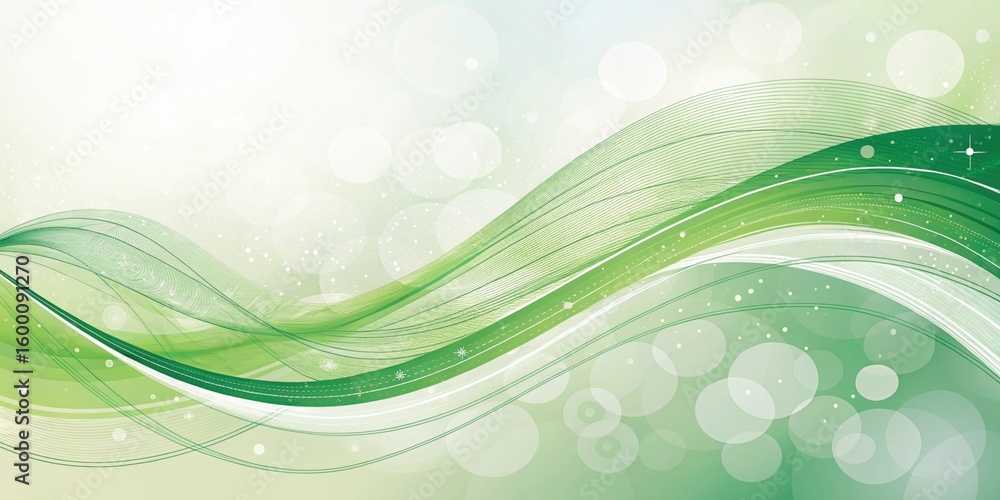 Poster abstract green wave lines with bokeh effect elegant fresh and modern presentation background