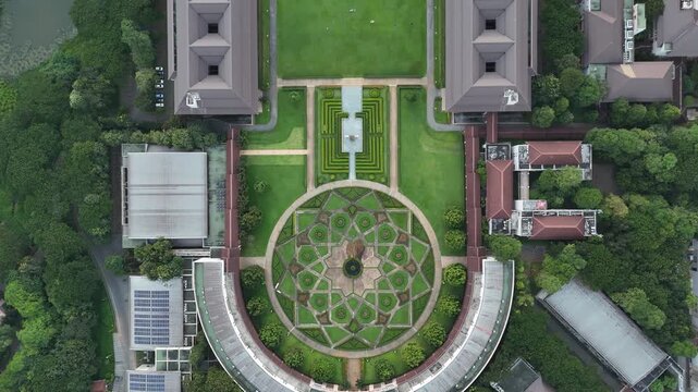 Aerial view of Mae Fah Luang University the most beautiful public university in Thailand. Located in Chiang Rai province.