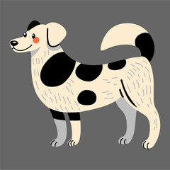 Smiling Cartoon Dog with Black Spots – Playful Vector Illustration on Gray Background