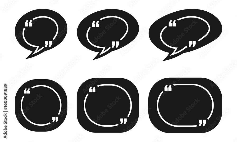 Fototapete black and white speech bubbles and quotation marks with different shapes on a white background