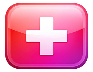 Fototapeta premium A - Modern Abstract First Aid Kit Icon with Rounded Corners and Gradient Medical Symbol, Tilted View, Isolated on Transparent Background.