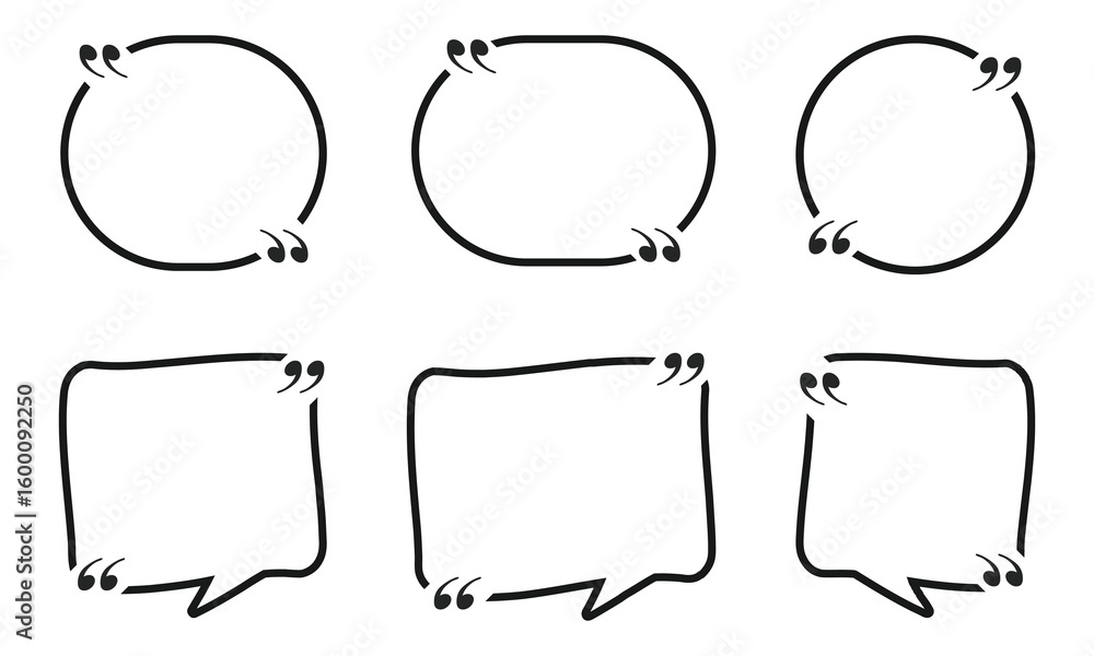 Fototapete collection of minimalist web icons featuring speech bubbles, quotation marks, and dialogue boxes for