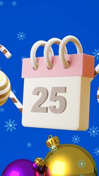 Animation of calendar with 25 number date and christmas decorations