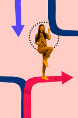 Vertical 3d artwork collage of happy businesswoman stand arrow success statistics development...