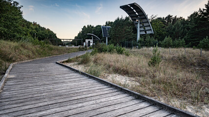 Polish-German Border line in Świnoujście. Solar Panels on second plan.